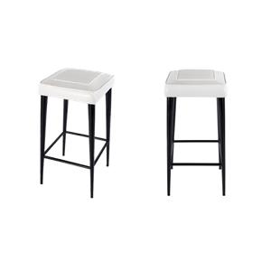 Pemberly Row Set of 2 32&quotH Leather and Metal Square Backless Bar Stools in White