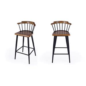 Pemberly Row Set of 2 Wood And Iron Spindle Bar Stools in Natural