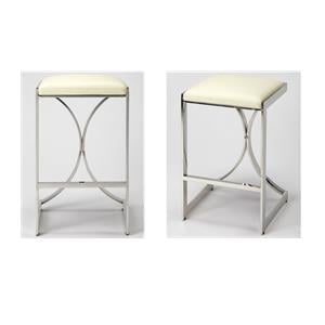 Pemberly Row Set of 2 24&quot Faux Leather Counter Stools In Ivory And Silver