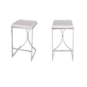 Pemberly Row Set of 2 31&quot Faux Leather Bar Stools in White/Silver