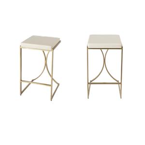 Pemberly Row Set of 2 31&quot Upholstered Bar Stools in Ivory / Gold