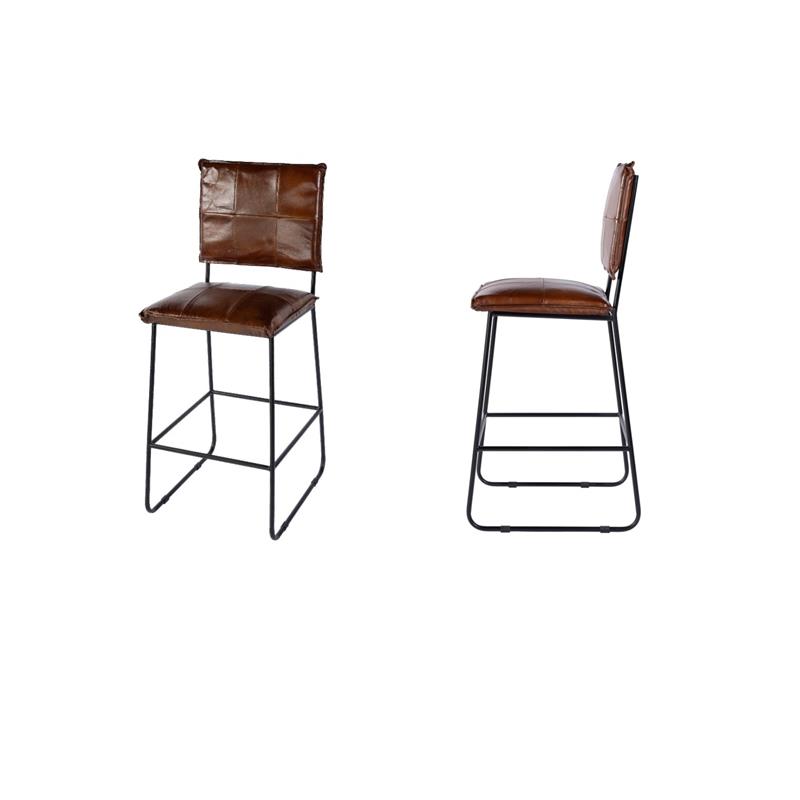 Pemberly Row Set of 2 Contemporary Leather and Iron Bar Stools-Brown