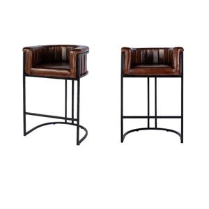 Pemberly Row Set of 2 29&quot Seat Height Leather Bar Stools - Brown