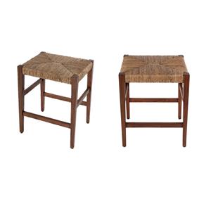 Pemberly Row Set of 2 24.5&quotH Woven Backless Counter Stools in Brown