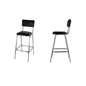Pemberly Row Set of 2 31&quotH Seat Leather and Iron Bar Stools in Black