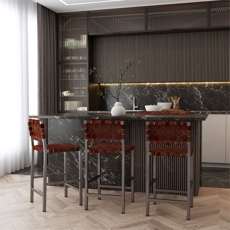 Pemberly Row Set of 3 Iron And Leather 24.5