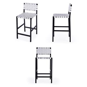 Pemberly Row Set of 3 Iron And Leather 24.5&quot Counter Stools in White