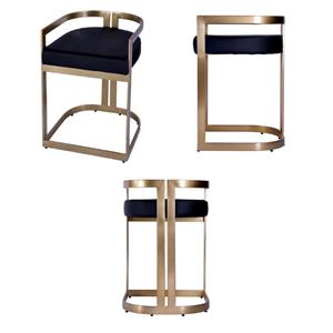 Pemberly Row Set of 3 Faux Leather 22&quot Dining Stools in Black / Gold