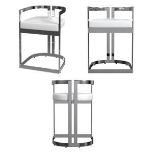 Pemberly Row Set of 3 Faux Leather 23&quot Dining Stools in Nickel Plated