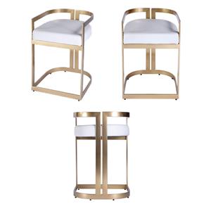 Pemberly Row Set of 3 Faux Leather 23&quot Dining Stools in Gold / White