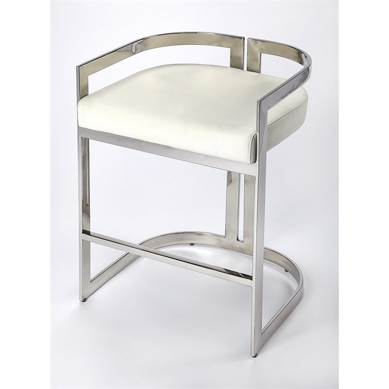 Pemberly Row Set of 3 Faux Leather Counter Stools In Silver And White