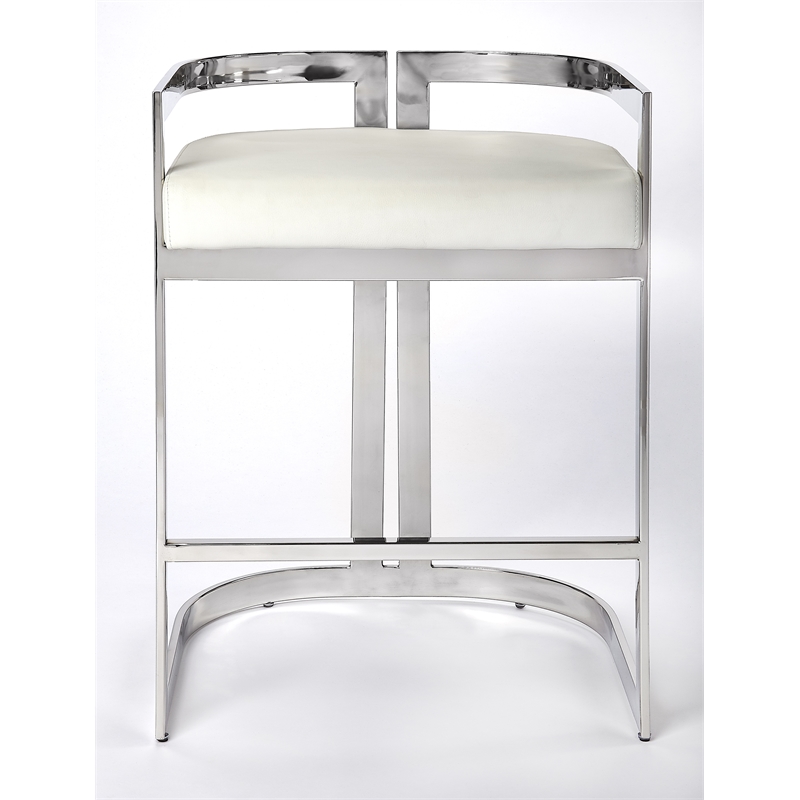 Pemberly Row Set of 3 Faux Leather Counter Stools In Silver And White