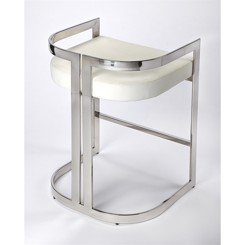 Pemberly Row Set of 3 Faux Leather Counter Stools In Silver And White