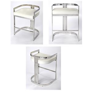 Pemberly Row Set of 3 Faux Leather Counter Stools In Silver And White