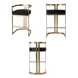 Pemberly Row Set of 3 Faux Leather 35&quot Barstools in Black / Gold