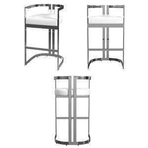 Pemberly Row Set of 3 Faux Leather 28&quot Barstools in Nickel Plated