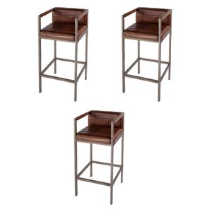 Pemberly Row Set of 3 31&quot Seat Height Leather Accent Stools in Brown