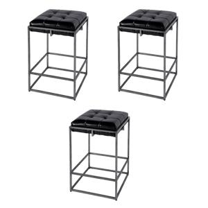 Pemberly Row Set of 3 26&quot Seat Hght Leather Counter Stools in Black