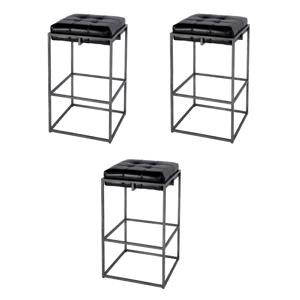 Pemberly Row Set of 3 31&quot Seat Height Leather Bar Stools in Black