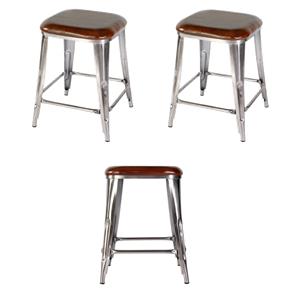 Pemberly Row Set of 3 24.75&quotH Iron Counter Stools in Brown-Silver