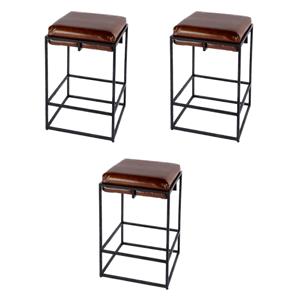 Pemberly Row Set of 3 26&quot Seat Height Leather Counter Stools -Brown