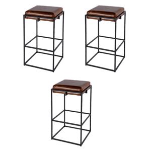 Pemberly Row Set of 3 31&quot Seat Height Leather Bar Stools in Brown