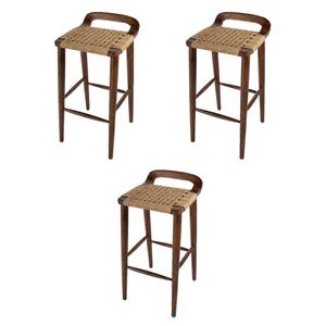 Pemberly Row Set of 3 30&quot Wood and Jute Woven Counter Stools in Brown
