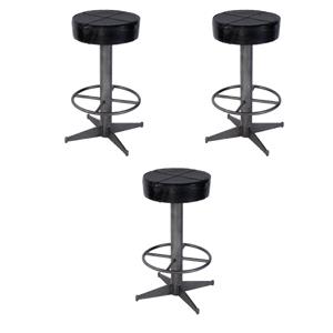 Pemberly Row Set of 3 30&quot Seat Height Leather-Iron Bar Stools-Black
