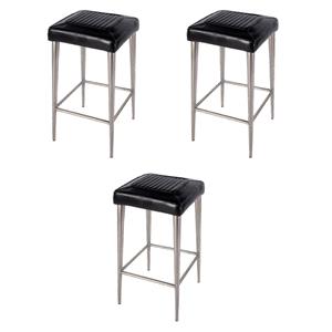 Pemberly Row Set of 3 32&quotH Leather and Metal Square Backless Bar Stools -Black