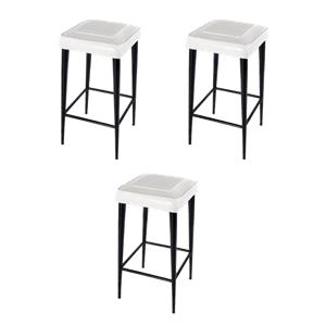 Pemberly Row Set of 3 32&quotH Leather and Metal Square Backless Bar Stools -White