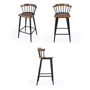 Pemberly Row Set of 3 Wood And Iron Spindle Bar Stools in Natural