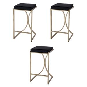 Pemberly Row Set of 3 Contemporary 24&quot Counter Stools in Black Leather