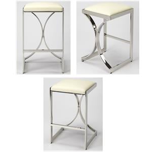 Pemberly Row Set of 3 24&quot Faux Leather Counter Stools In Ivory And Silver