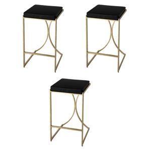 Pemberly Row Set of 3 31&quot Upholstered Bar Stools in Black / Gold
