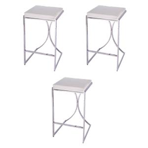 Pemberly Row Set of 3 31&quot Faux Leather Bar Stools in White/Silver