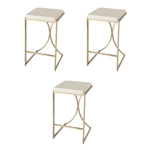 Pemberly Row Set of 3 31&quot Upholstered Bar Stools in Ivory / Gold
