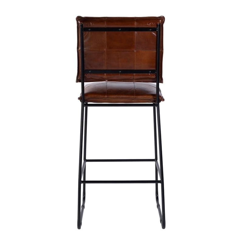 Pemberly Row Set of 3 Contemporary Leather and Iron Bar Stools-Brown