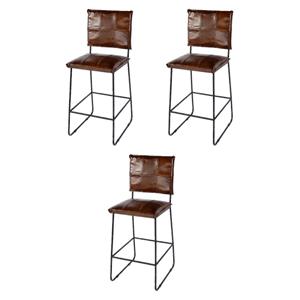 Pemberly Row Set of 3 Contemporary Leather and Iron Bar Stools-Brown