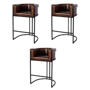 Pemberly Row Set of 3 29&quot Seat Height Leather Bar Stools-Brown