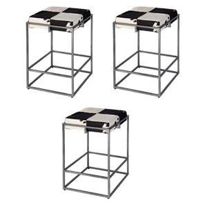 Pemberly Row Set of 3 26.5&quot Hair on Hide Counter Stools in Black-White