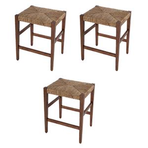 Pemberly Row Set of 3 24.5&quotH Woven Backless Counter Stools in Brown