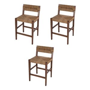 Pemberly Row Set of 3 25&quot Woven Counter Stools with Back in Brown