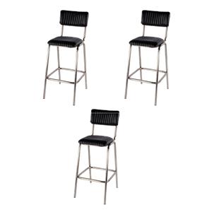 Pemberly Row Set of 3 31&quotH Seat Leather and Iron Bar Stools in Black