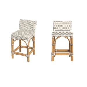 Pemberly Row Set of 2 24.5&quotH Outdoor Counter Stools in Beige and White