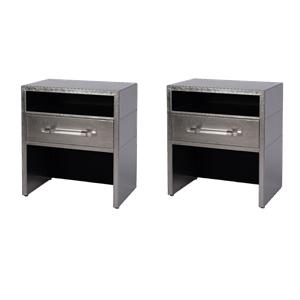 Pemberly Row Set of 2 24&quotW Leather 1-Drawer Nightstands in Silver
