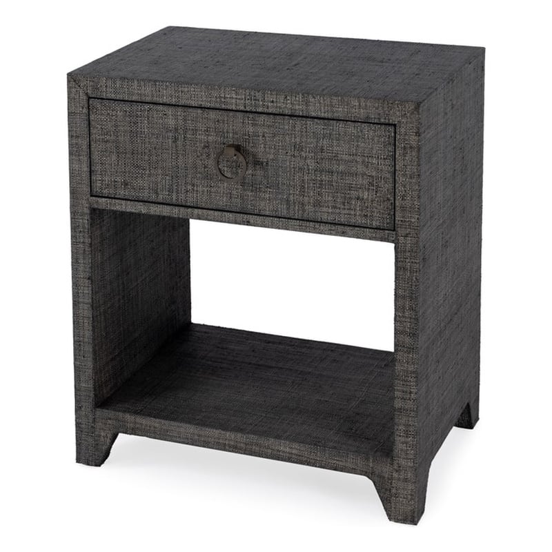 Pemberly Row Set of 2 Raffia 1-Drawer Nightstands in Charcoal