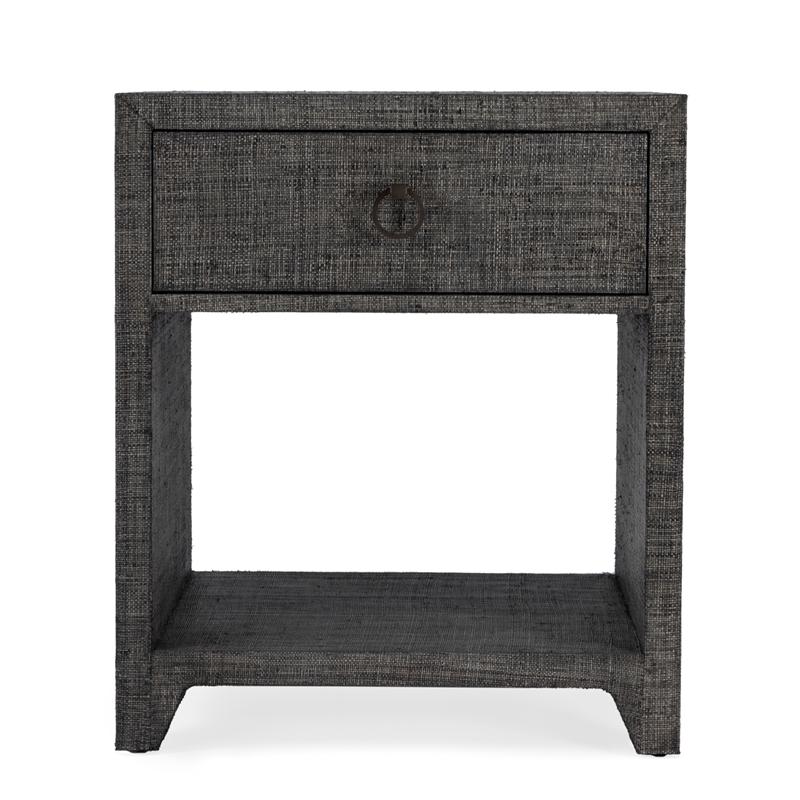 Pemberly Row Set of 2 Raffia 1-Drawer Nightstands in Charcoal