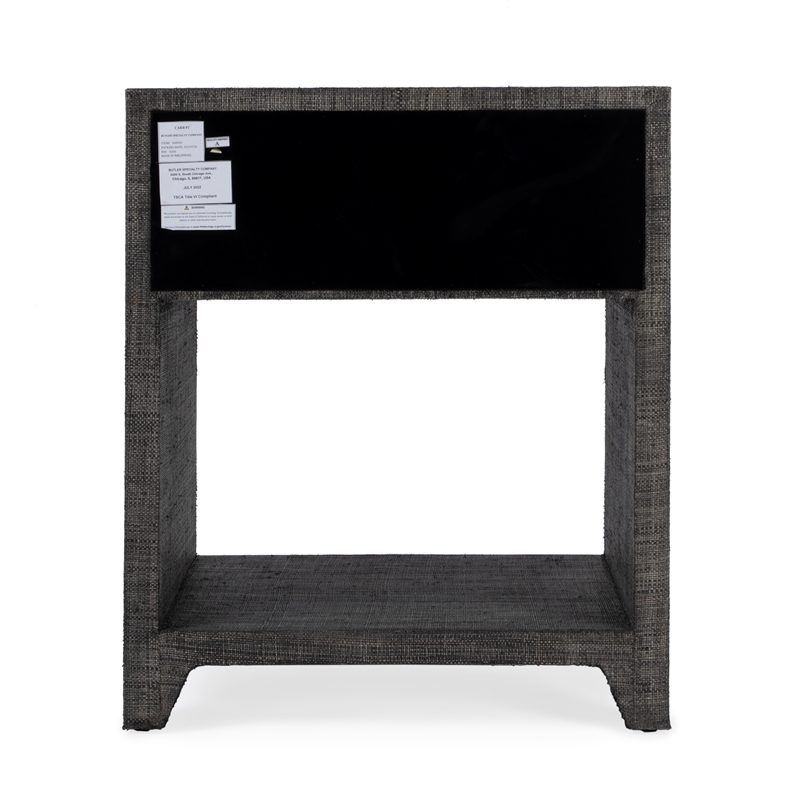 Pemberly Row Set of 2 Raffia 1-Drawer Nightstands in Charcoal