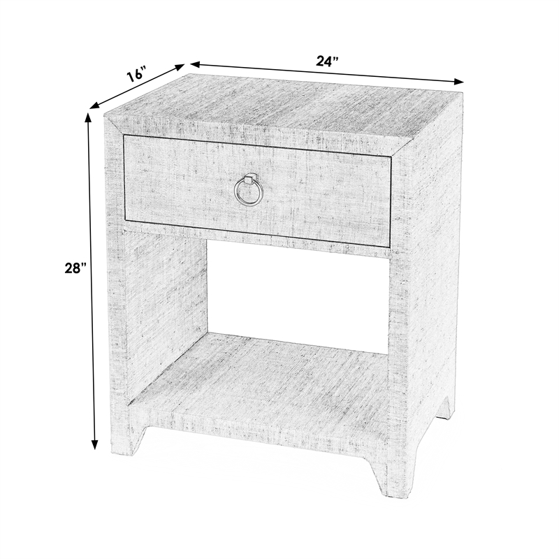 Pemberly Row Set of 2 Raffia 1-Drawer Nightstands in Charcoal