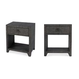 Pemberly Row Set of 2 Raffia 1-Drawer Nightstands in Charcoal